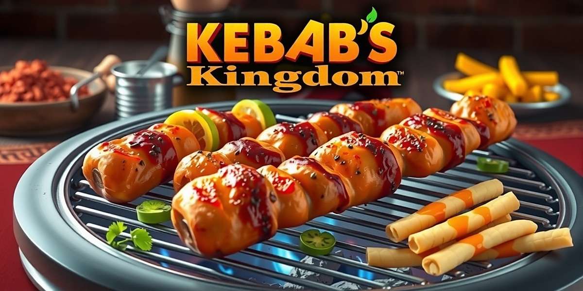 Kebabs Kingdom Official Game Cover Kebabs Kingdom game cover featuring various Indian kebabs on a traditional grill with spices in background