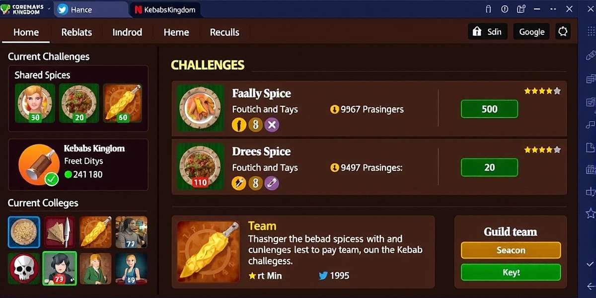 Kebabs Kingdom - Kebab Guild Collaboration Kebabs Kingdom multiplayer guild interface showing team members, shared spices, and current challenges